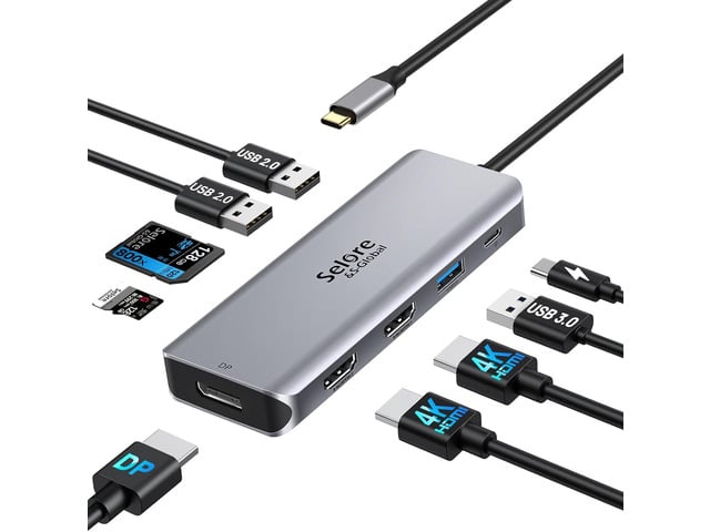 USB C Docking Station Dual Monitor, 9 in 1 Triple Display Docking Station to Dual HDMI Adapter Displayport SD/MicroSD Card Reader, 2 USB 2.0, 1 USB...