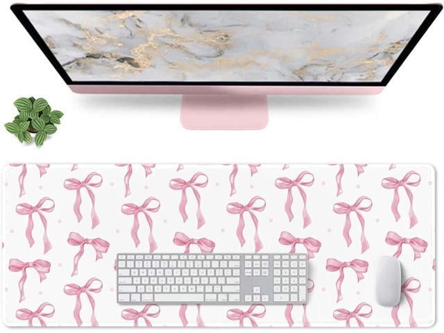 Large Pink Mouse Pad, White Pink Bow Desk Mat Cute Gaming Mouse Pad for Laptop Computer PC, Non-Slip Rubber Base Mousepad, Bows Desk Mat Office...