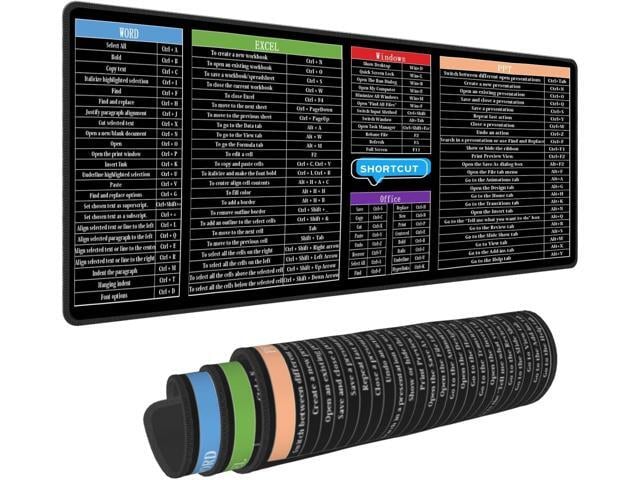 Computer Office Power Point Excel Word Short Cut Shortcuts Keys Gaming Keyboard Mouse Pad Mousepad Huge Extended XL Stitched Edge Rubber Sole for...