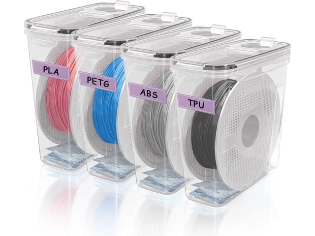 3D Printer Filament Storage Box, 4-Pack Dry Box with Reusable Silica Gel Desiccant for 1KG PLA ABS PETG Filament Spools, Prevent Moisture