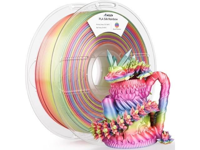 AMOLEN Silk PLA 3D Printer Filament, Shiny Multicolor Rainbow PLA Filament 1.75mm, Gradient Color Change PLA 3D Printing Filament for Most FDM 3D...
