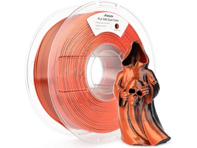 AMOLEN Silk PLA 3D Printer Filament, Dual Color Black Orange PLA 1.75mm, Shiny Color Change Filament 3D Printing PLA Filament for Most FDM 3D...