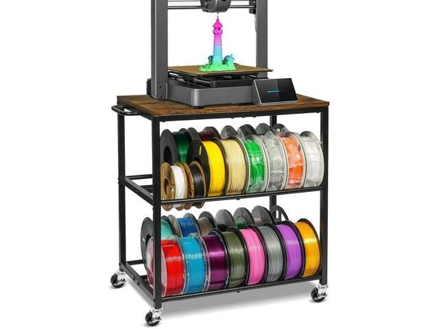 ikkle 3D Printer Filament Storage Rack with Wheels Heavy Duty, 3-Tier Metal Filament Spool Holder, 3D Printer Filament Stand for PLA/ABS/TPU/Nylon,...