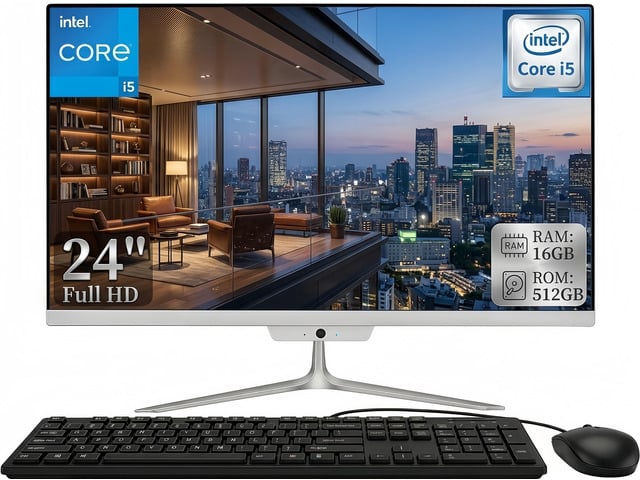 Intel All-in-One Desktop, 24' FHD Intel Core i5 up to 3.6GHz, 16GB RAM, 512GB SSD, Built-in HD Webcam, Win 10, White (Mouse & Keyboard)