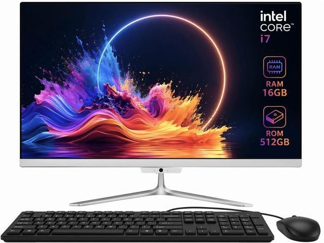 Intel All-in-One Desktop 24' FHD Display Intel Core i7 up to 4.0GHz 16GB RAM 512GB SSD Windows 10,Mouse,Keyboard,White