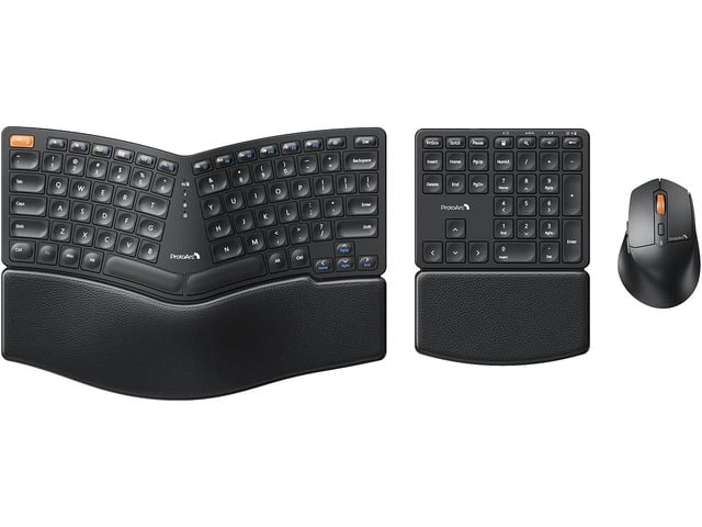 ProtoArc Ergonomic Keyboard Mouse, EKM04 2.4GHz Wireless Ergo Keyboard Mouse Combo with Separate Numeric Keypad, Split Design, Hard Wrist Rest,...