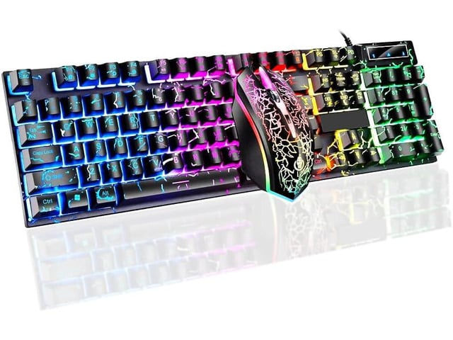 Guiheng Wired Crack Rainbow Gaming Keyboard and Mouse Combo, 104 Keys Light Up Mechanical Feeling Computer Keyboard, Wired Gaming Keyboard and...