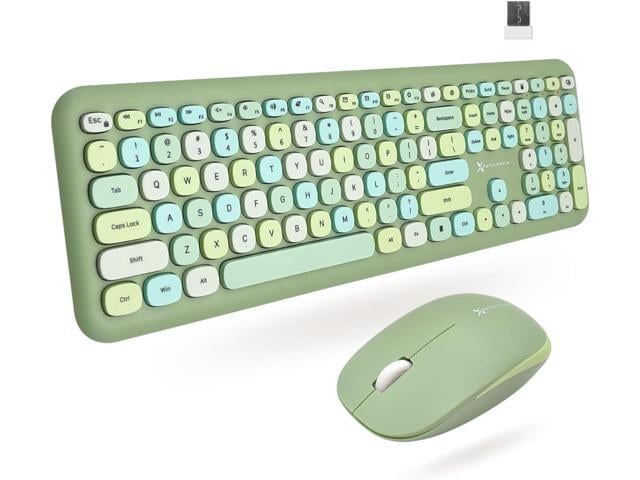 X9 Green Wireless Keyboard and Mouse Combo 2.4G and Bluetooth Connectivity, Retro Typewriter-Style Wireless Keyboard and Mouse Set, Colorful...