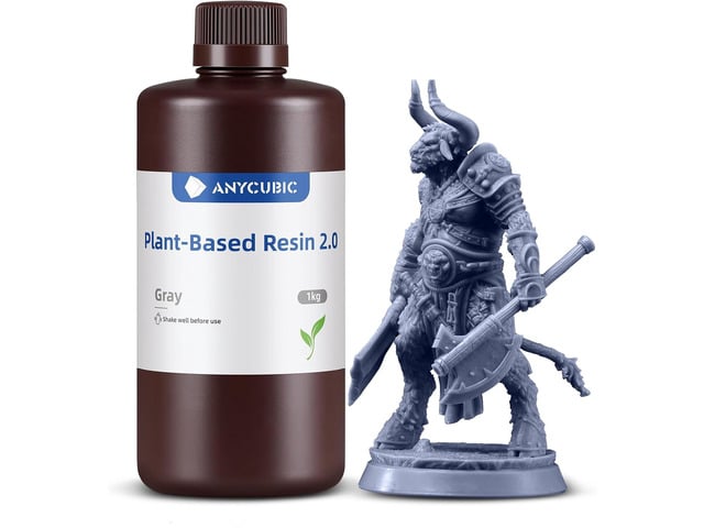 ANYCUBIC 3D Printer Resin 2.0, 405nm Plant-Based Rapid Resin 2.0, Low Odor, Photopolymer Resin for LCD 3D Printing,1kg Grey