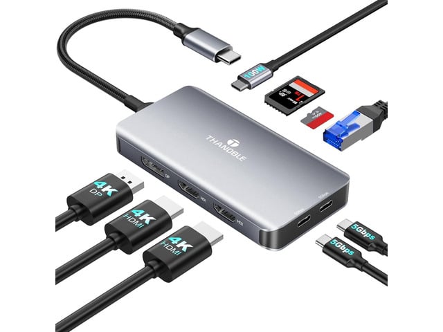 USB C Docking Station Dual Monitor, 9 in 1 Laptop Docking Station Triple Monitor, 4K@60Hz USB C Hub Dual HDMI and DisplayPort, 1000Mbps LAN, 5Gbps...