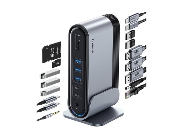 17-in-1 Laptop Docking Station 3 Monitors with 4K HDMI+DP, USB C Docking Station with 7 USB, 1000Mbps Ethernet, 100W PD, Card Readers Compatible...