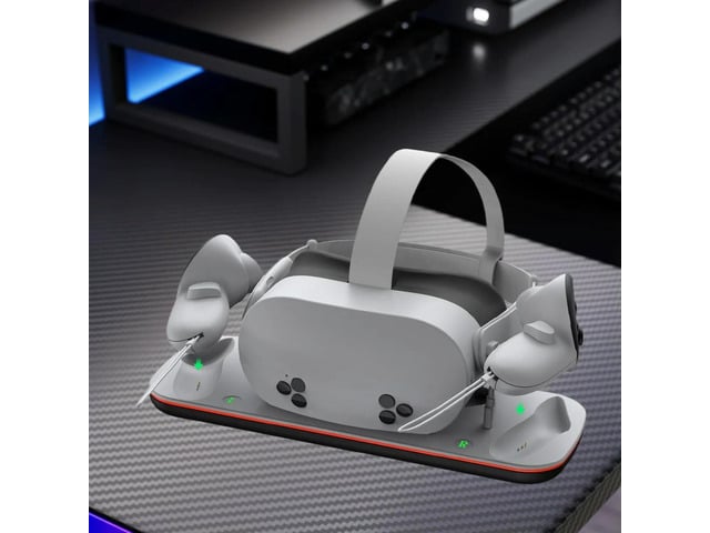 Charging Dock VR Charging Station W/ 2 Rechargeable Batteries Headset Display Stand and Controller Mount for Quest 3/3S