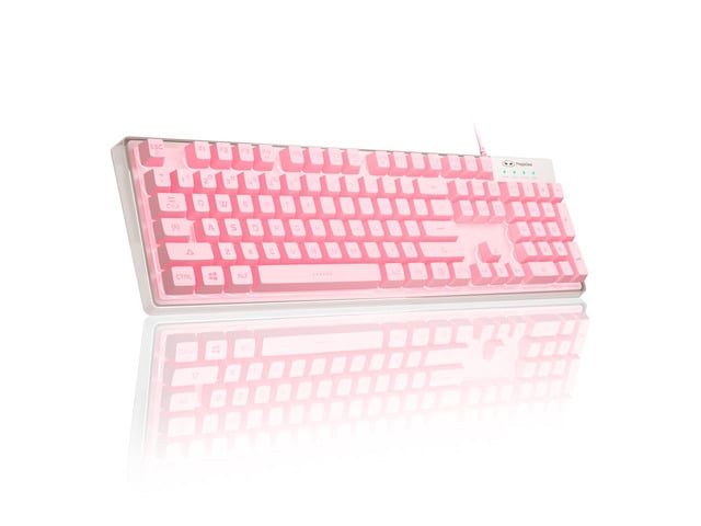 Gaming Keyboard, 7 Solid Colors Backlit Wired Gaming Keyboard with Clear Housing and Double-Shot Keycaps, K1 Waterproof Ergonomic 104 Keys Light Up...
