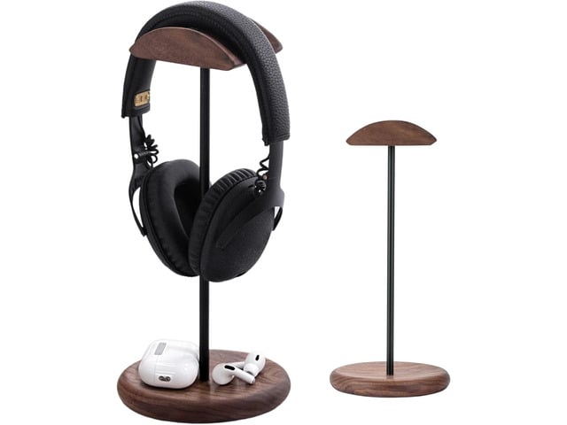 muso wood Walnut Wood & Aluminum Headset Stand, Desktop Headphone Stand, Headset Holder with Anti-Slip Pad, Headphone Holder with Storage Base for...