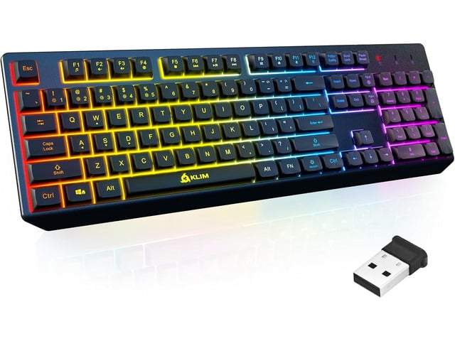 KLIM Chroma Wireless Keyboard RGB Backlit Gaming, Rechargeable Battery, PC Keyboard, Durable & Water-Resistant, Compatible with PS4, PS5 & Mac -...