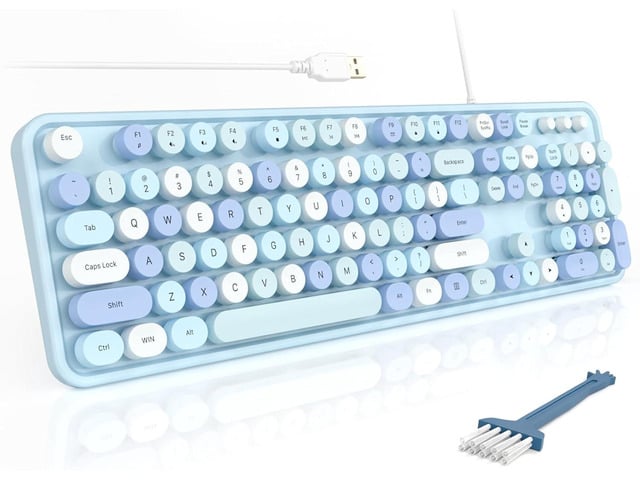 MOFII Computer Keyboards Wired, Plug Play USB Full Size Typewriter Keyboard, Cute Colorful Aesthetic Keyboard with Foldable Stands for Windows PC...