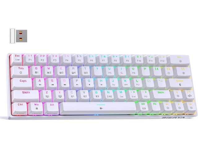 DIERYA DK63 60% Wireless Mechanical Gaming Keyboard Bluetooth/2.4G/Wired RGB Backlit Anti-Ghosting Compact 63-Keys Mini Keyboard with Red...