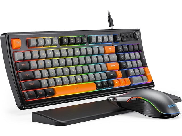 SABLUTE Gaming Keyboard and Mouse, Quiet Membrane Keyboard with RGB Backlit Mechanical Feel, PC Gaming Keyboards Multimedia Knob, Anti-Ghosting,...