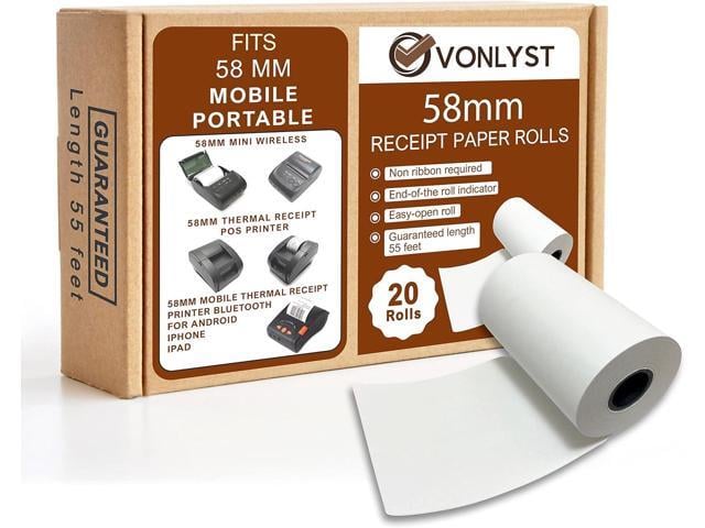 Receipt Paper Roll for 58mm Mobile Portable Thermal Printer (Pack 20 rolls)