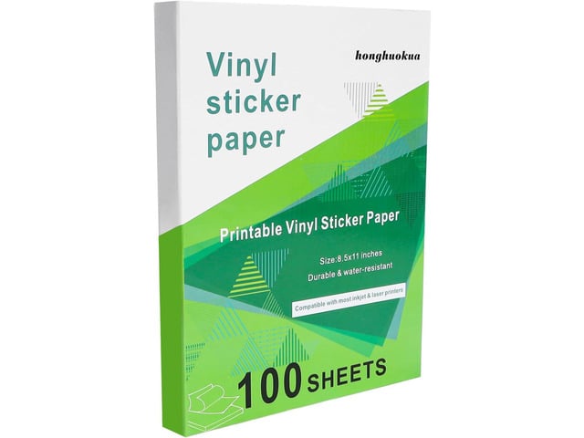 Printable Vinyl Sticker Paper - Waterproof Paper for Inkjet & Laser Printers, 100 Sheets 8.5 x 11 Inches Matte White Self-Adhesive Paper, Fast Dry...