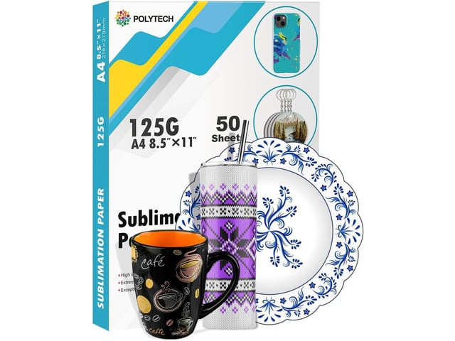 Polytech Sublimation Paper, 8.5x11, 50 Sheets, Heat Transfer Paper for All Sublimiation Blanks, For All Sublimation Printer and Ink, For Tumblers,...