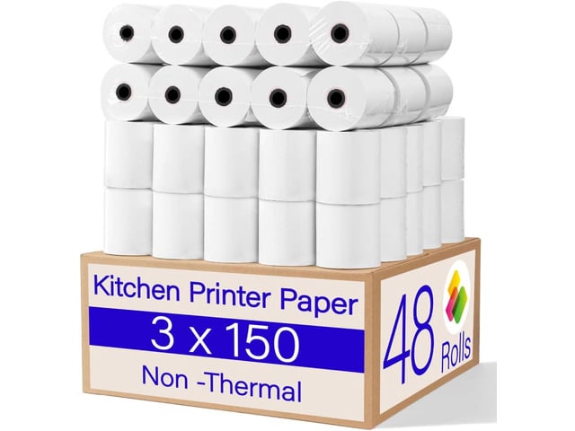 (48 Rolls) 1Ply Bond Receipt Paper Rolls 3 x 150 White Paper for Kitchen Impact Printers TMU200 SRP275 Star SP700 Suitable For Printing Kitchen...