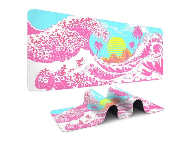 Alpha Fit Pink Sakura Great Wave Gaming Mouse Pad XXL (35.4' x 15.7') - Cute Cherry Blossom Japanese Art Desk Mat - Kawaii Aesthetic Extended Mousepad