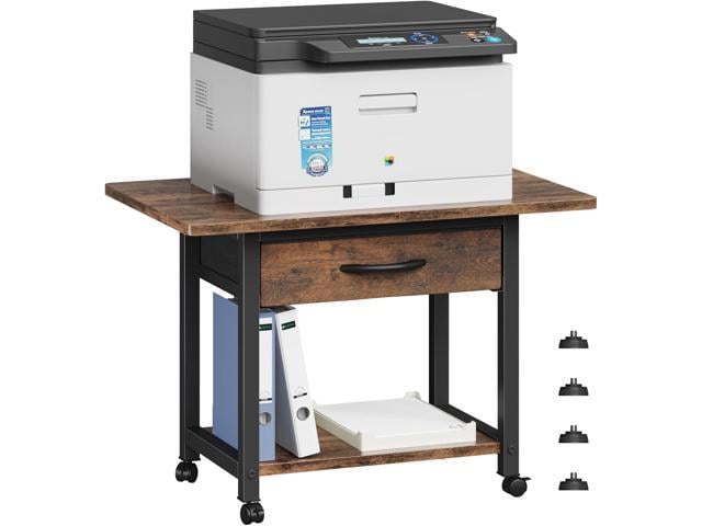 YAOHUOO Large Printer Stand with Storage Drawer, 2-Tier Under Desk Table for Home Office, Fits Fax Machine/3D Printer/Scanner (Brown)