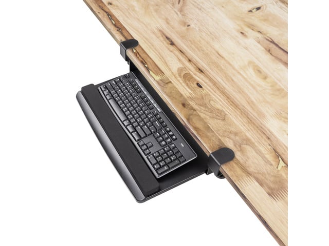 Clamp-On Retractable Adjustable Keyboard Tray, Under Desk Ergonomic Keyboard Tray - Easy Tool-Free Install - Small with Wrist Rest 20' (24.8'...