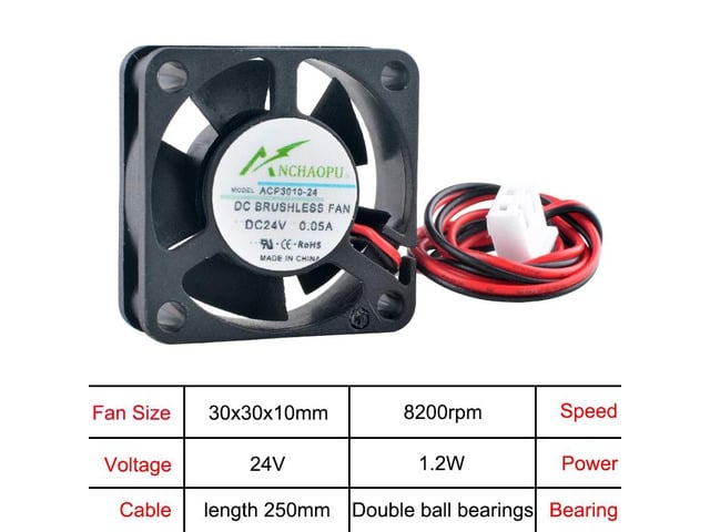 (5 units) ACP3010 30mm miniature axial cooling fan, 3cm (30x30x10mm), suitable for printers, routers, 2-pin interface, compatible with DC24V...