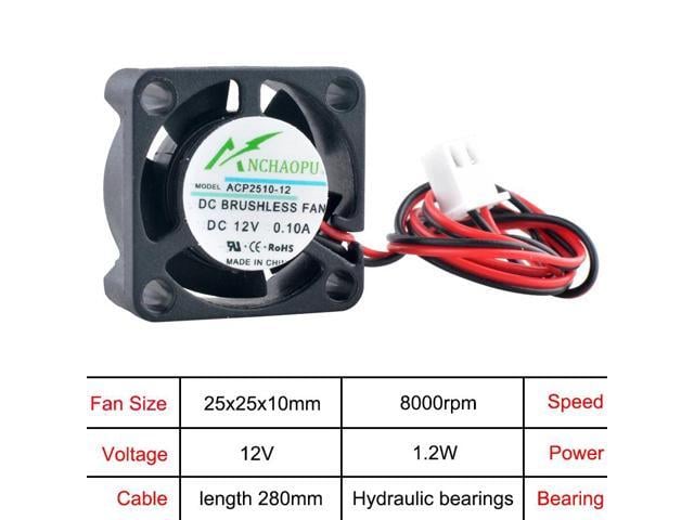 ACP2510 2.5cm 25mm Fan (25x25x10mm), DC12V Hydraulic 2PIN Miniature Axial Fan, suitable for cooling devices such as projectors, Raspberry Pi, and...