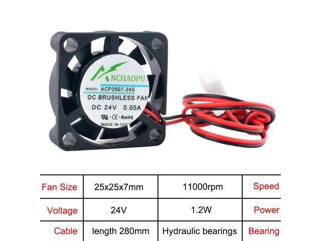 25mm ultra-thin cooling fan, 2.5cm (25x25x7mm), 2-pin Micro DC24V compatible printer power supply.