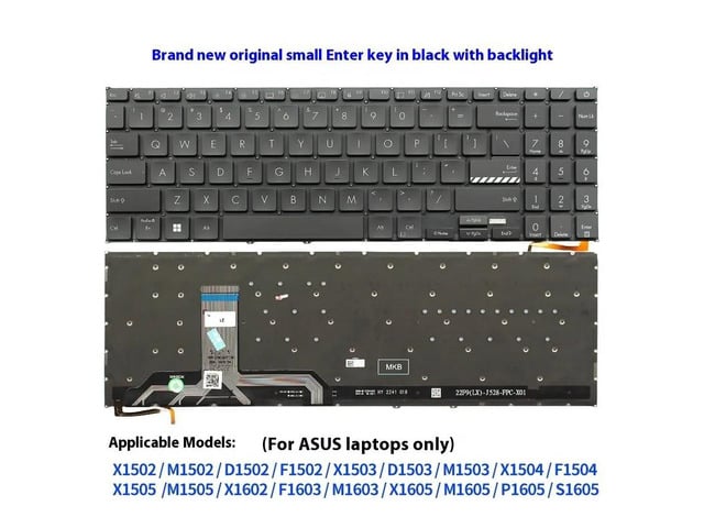 Keyboard (black with backlight) for US version Vivobook 15 P1562CV X1603Z X1603ZA K6602Z M1503Q M1603Q X1503ZA X1605V X1502 X1502ZA laptops.