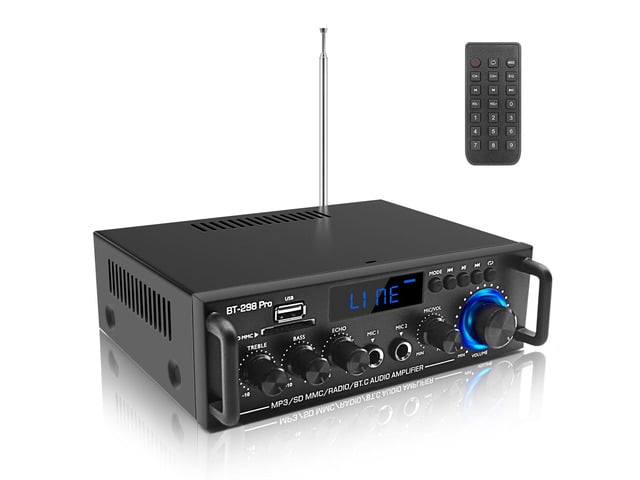 BT-298Pro 400W Amp, 2.0 Bluetooth Home Stereo Receiver w/Mic Echo & Bass Stable BT 5.0 for phones/tablets. Supports USB, SD, AUX & FM. MIC input...