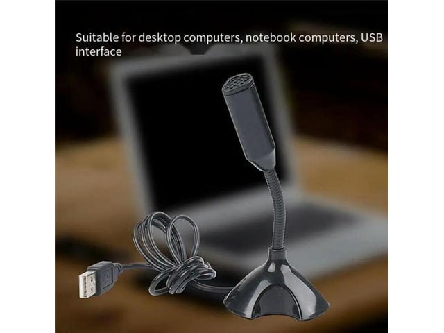 USB Laptop Microphone Voice Mic High Sensitivity Mini Studio Speech Mic Stand with Holder Gaming Conference for PC,Black