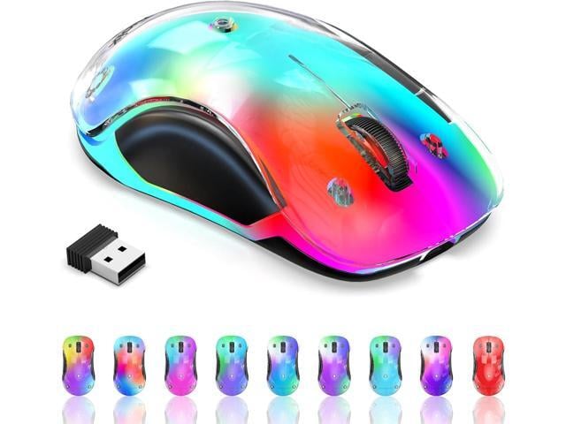memzuoix 2.4G Wireless Mouse with Customizable Cover & 9-Color LED - Rechargeable Ergonomic, 1200 DPI, 5 Buttons, USB Receiver for PC/Mac - White