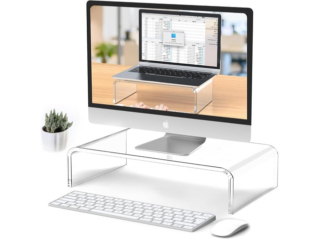 Acrylic Monitor Stand Riser Acrylic Laptop Stand for Desk Clear Computer Monitor Stand for Desk Accessories White Aesthetic Decorations for Office...