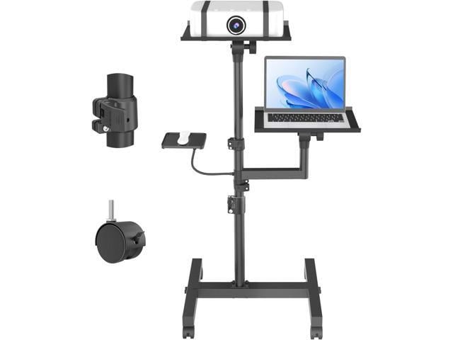 Projector Stand, 2 Shelves Mobile Laptop Cart with Adjustable 47' Height top tray tilts 30°,4 quiet casters with 2 locks,sturdy H-beam steel...