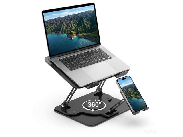 Laptop Stand for Desk,Adjustable Computer Stand with 360° Rotating Base,2-in-1 Laptop Stands with Phone Holder,Ergonomic Laptop Riser for...