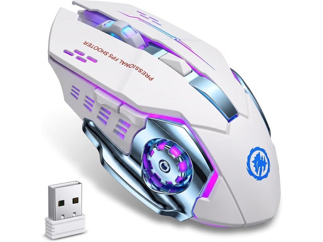 MELOGAGA Wireless Gaming Mouse Bluetooth/2.4G RGB Rechargeable -White Bluetooth/2.4G Dual Modes, Silent Clicks, 7-Color Backlit, 6 Buttons,...