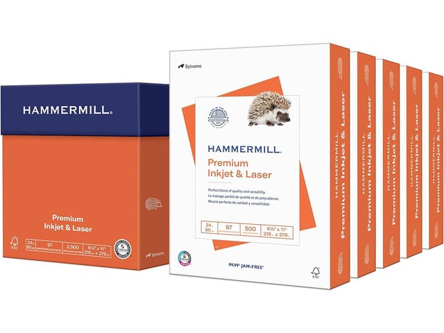 Hammermill Printer Paper, Premium Inkjet & Laser Paper 24 Lb, 8.5 x 11-5 Ream (2,500 Sheets) - 97 Bright, Made in the USA, 166140C