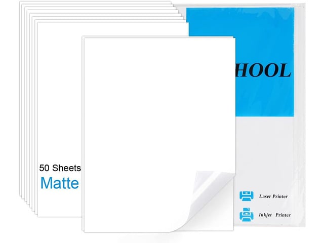 Sticker Paper for Inkjet Printer Waterproof Label Printable Vinyl for Cricut Maker Blank Matte Self-adhesive Sticker 8.5inch X 11inch Size Total 50...