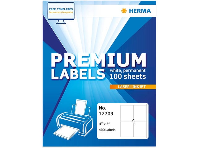 HERMA Easy Peel Printable Large Shipping Labels 4' x 5', 400 Labels, Customizable White Sticker Paper for Laser & Inkjet Printer, Blank Address...