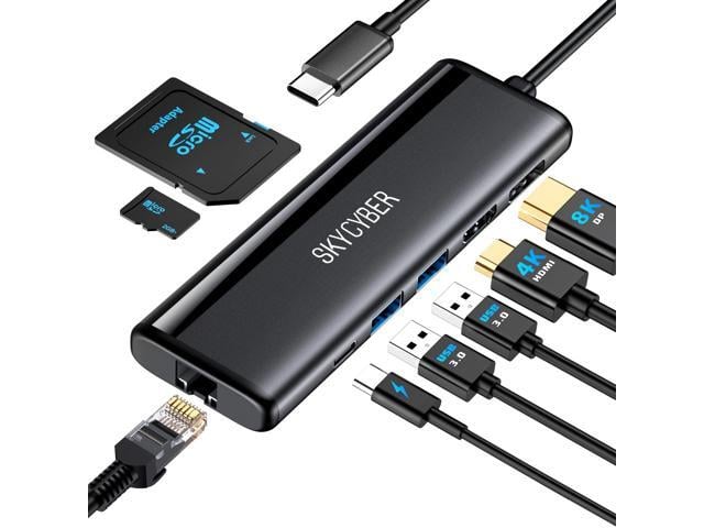 USB C Laptop Docking Station for Dual 4K Monitors or Single 8K Output, 8 in 1 USB C Hub with HDMI PD, Ethernet, SD/TF, 2 USB Port, 100W PD, USB...