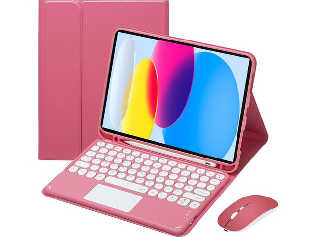 Magnetically Detachable Touch Bluetooth Keyboard Case with Mouse for iPad 11th Gen (A16, 2025) 11' & iPad 10th Gen (2022) 10.9', Red