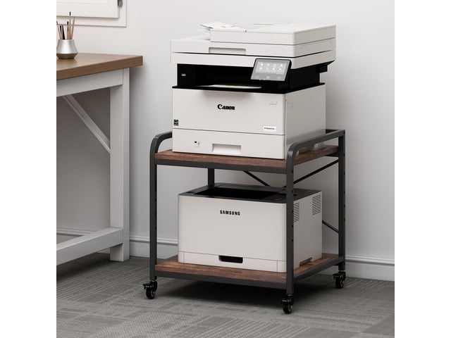 Under Desk Printer Stand, 20 Inches Deep Large Printer Table with Height Adjustable Storage Shelf, 2 Tier Rolling Printer Cart with Wheels for Home...