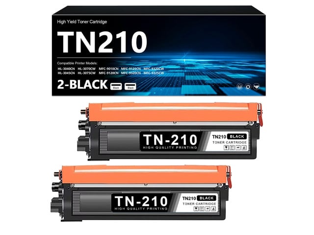 Brother TN210 Toner Cartridge 2-Pack Replacement for Brother TN-210BK TN210 Black Toner Compatible with HL-3040CN HL-3045CN HL-3070CW HL-3075CW MFC-9010CN...