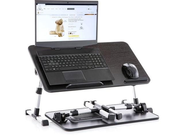 Lap Desk Black Large Wood Top - Fits Up to 17' Laptop - with Dual Cushion, Wrist Rest & Built-in Mouse Pad, Portable Laptop Stand for Bed,...
