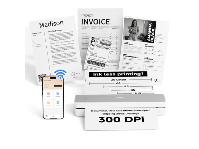 MT610 Pro Portable Printer Wireless for Travel, Inkless Thermal Printer for iOS/Andorid/Laptop, Support Thermal Paper & Labels,Supports 8.5'x 11'US...