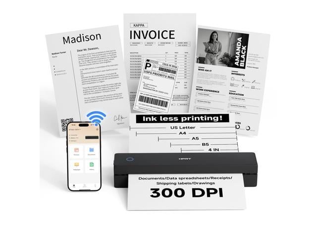 MT620 Pro Portable Printer Wireless for Travel, Inkless Thermal Printer for iOS/Andorid/Laptop, Support Thermal Paper & Labels,Supports 8.5'x 11'US...